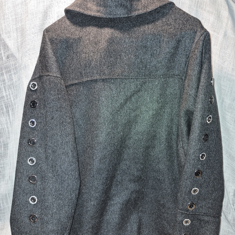 Sandro Dark Gray Wool-Blend Pea Coat with Grommet Sleeve Detail - Picture 8 of 9